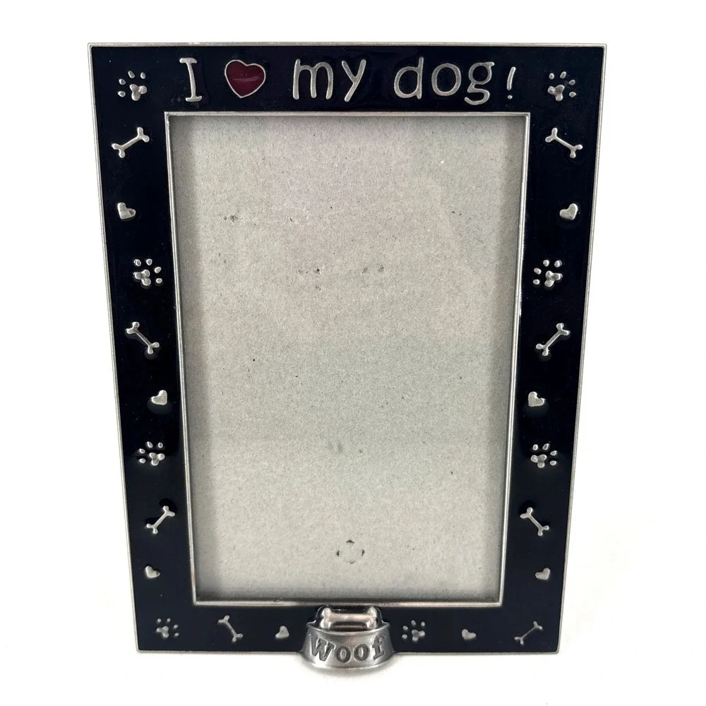 Vintage Y2K Metal I Love My Dog Picture Frame 3.5